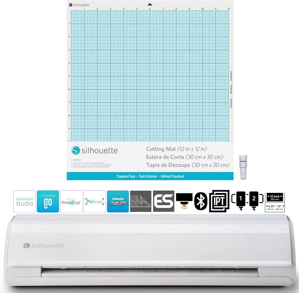 Silhouette Cameo 4, Silhouette Cameo 5, 12 inch Vinyl Cutting Machine with Studio Software, Electric Tool and ES Mat Compatible, SNA and IPT, 50 db, White Edition